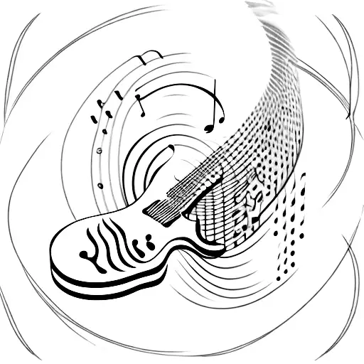 Guitar strings transforming into musical notes tattoo design idea