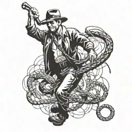 Indiana jones fedora and bullwhip catching holy grail tattoo design idea
