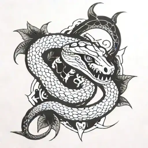 bullwhip snake and holy grail from Indiana jones all put together tattoo design idea
