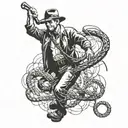 Indiana jones fedora and bullwhip catching holy grail tattoo design idea