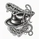 Indiana jones fedora and bullwhip catching holy grail tattoo design idea