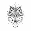 A fierce wolf running through a forest with a yin-yang symbol on its chest tattoo design idea