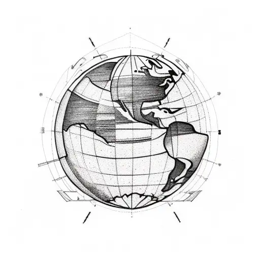 Design a tattoo Globe earth pic surrounded with dotted line of trajectory of plane tattoo design idea