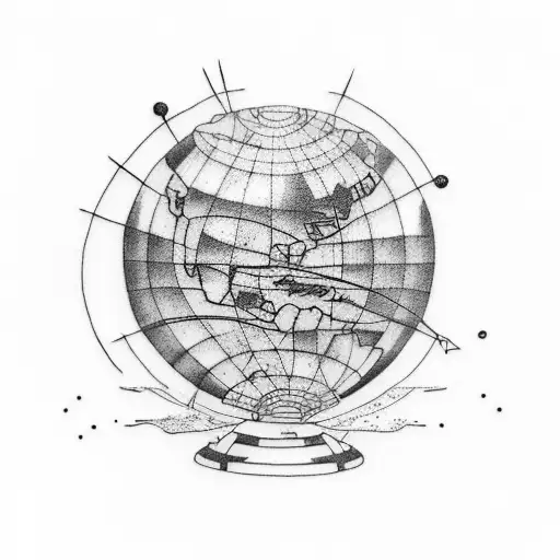 Consider yourself as a tattoo artist, Design a tattoo Globe earth pic surrounded with dotted line of trajectory of plane tattoo design idea
