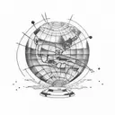 Consider yourself as a tattoo artist, Design a tattoo Globe earth pic surrounded with dotted line of trajectory of plane tattoo design idea