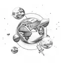 Consider yourself as a tattoo artist, Design a tattoo Globe earth pic surrounded with dotted line of trajectory of plane tattoo design idea