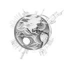 Consider yourself as a tattoo artist, Design a tattoo Globe earth pic surrounded with dotted line of trajectory of plane tattoo design idea