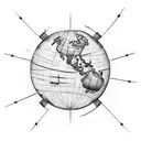 Consider yourself as a tattoo artist, Design a tattoo Globe earth pic surrounded with dotted line of trajectory of plane tattoo design idea