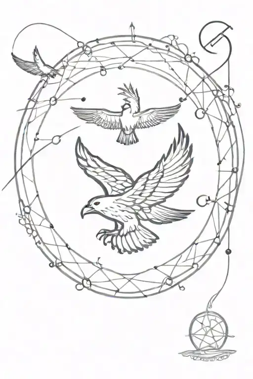 hawks flying in circles arranged vertically Each chakra tattoo design idea