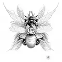 bumblebee flying with the initials BW tattoo design idea