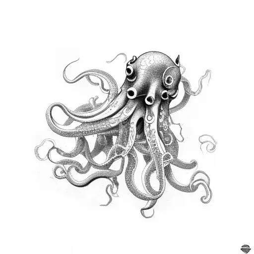 Squid tentacles making up the number 114 tattoo design idea