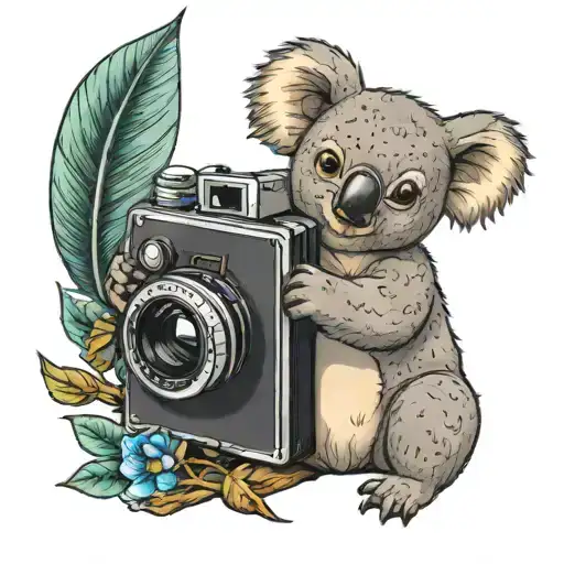 koala holding a camera tattoo design idea