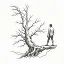 dead tree and man figure standong tattoo design idea