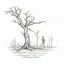 dead tree and man figure standong tattoo design idea