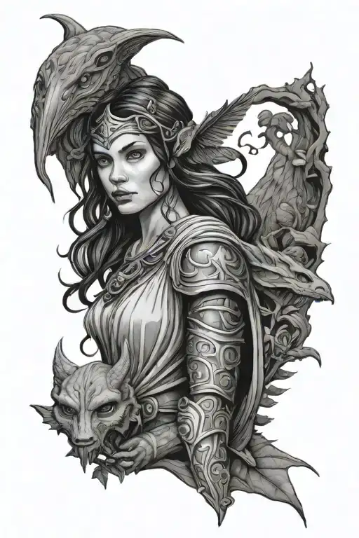 Star Wars, Harry Potter, Athena goddess, dragon, and woods  tattoo design idea