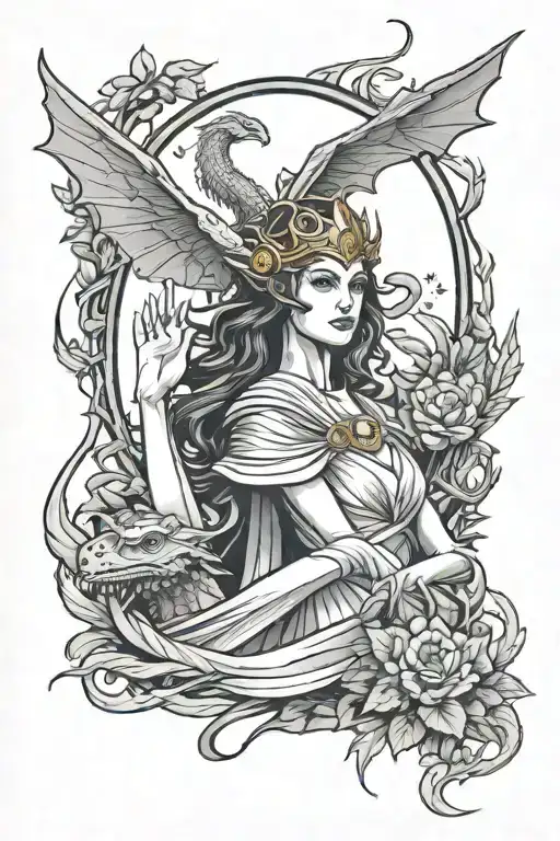 Star Wars, Harry Potter, Athena goddess, dragon, and woods  tattoo design idea