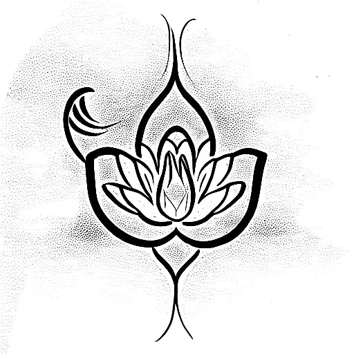 lotus flower with Aum symbol underneath with a line connecting them and the script mommy on the line vertically  tattoo design idea