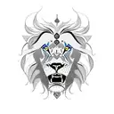 aggressive lion with blue eyes.  vegvisir.  nordic mithology  tattoo design idea
