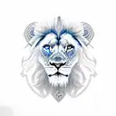 aggressive lion with blue eyes.  vegvisir.  nordic mithology  tattoo design idea