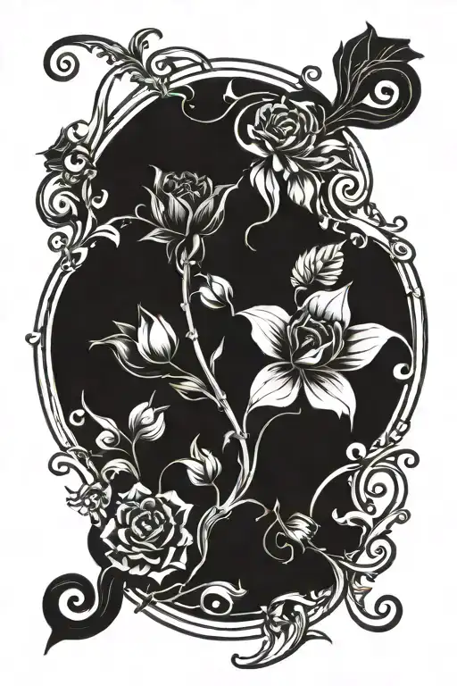 skinny Long Gothic flower with long stem and vines tattoo design idea