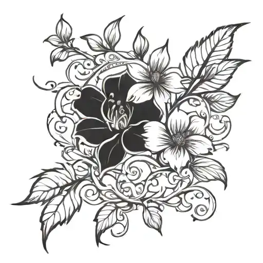 Gothic Flower with vines and long stem tattoo design idea