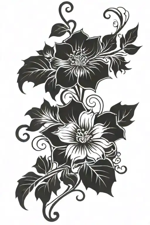 Long Gothic flower with long stem and vines tattoo design idea