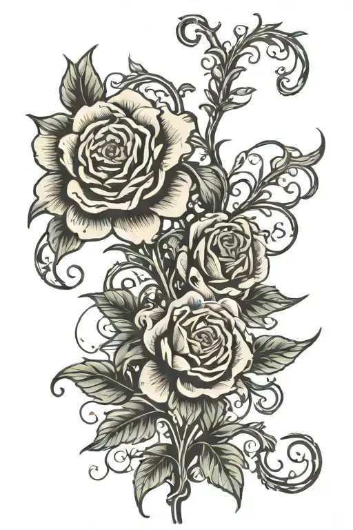 Gothic flower with long stem and vines tattoo design idea