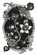 skinny Long Gothic flower with long stem and vines tattoo design idea