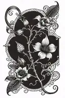 skinny Long Gothic flower with long stem and vines tattoo design idea