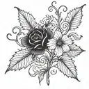 Gothic Flower with vines and long stem tattoo design idea