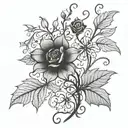 Gothic Flower with vines and long stem tattoo design idea