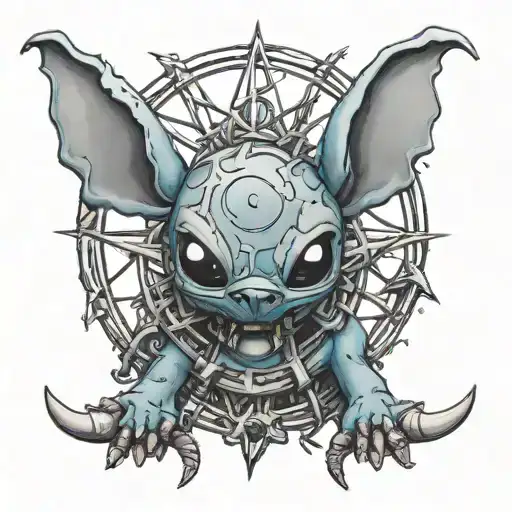 stitch and supernatural anti possession symbol tattoo design idea