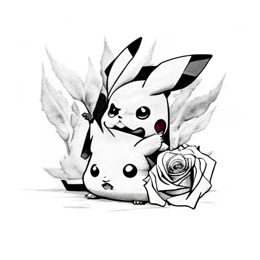 Pikachu with roses tattoo design idea