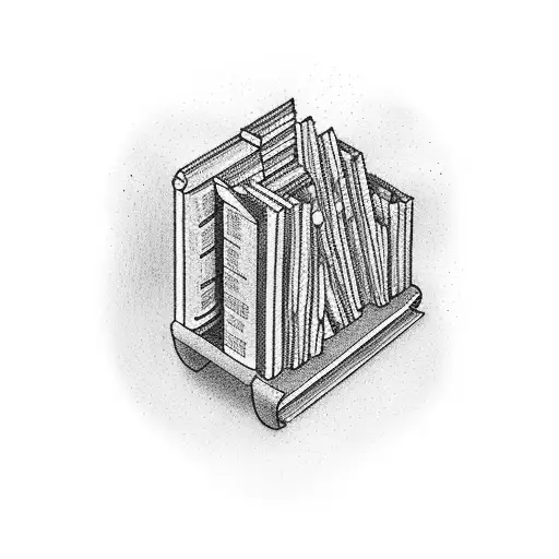 A bookshelf filled with books, each representing a different programming language or technology tattoo design idea