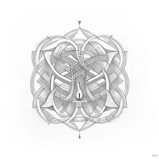 A geometric representation of a musical note intertwined with mathematical symbols tattoo design idea