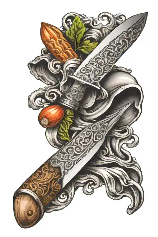 chefs knife and rolling pin symbolizing tattoo design idea