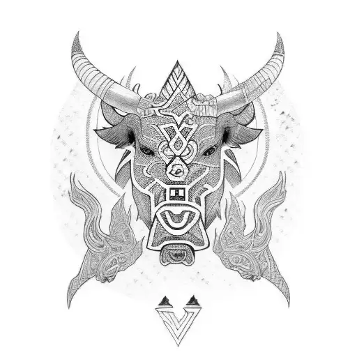 half sleeve filipino tribal with bull and ocean tattoo design idea