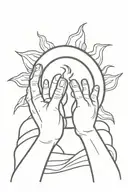 man holding burning sun in hands tattoo design idea