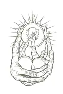 man holding burning sun in hands tattoo design idea