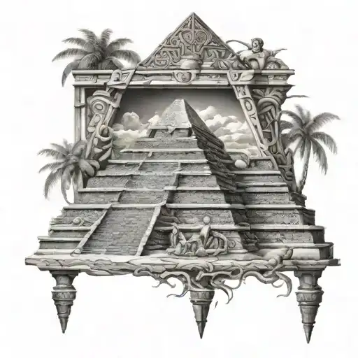 mechanics and mayan pyramid tattoo design idea