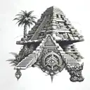 mechanics and mayan pyramid tattoo design idea