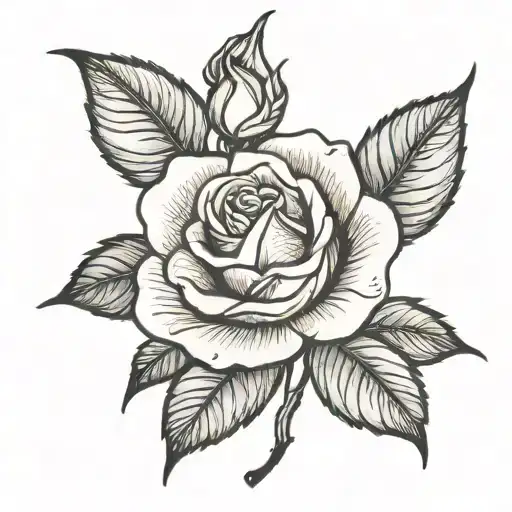 royal blue rose with black stem with botanical leafs tattoo design idea