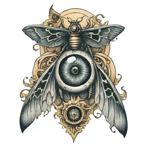 eye ball storm tattoo and a death moth underneath it  tattoo design idea