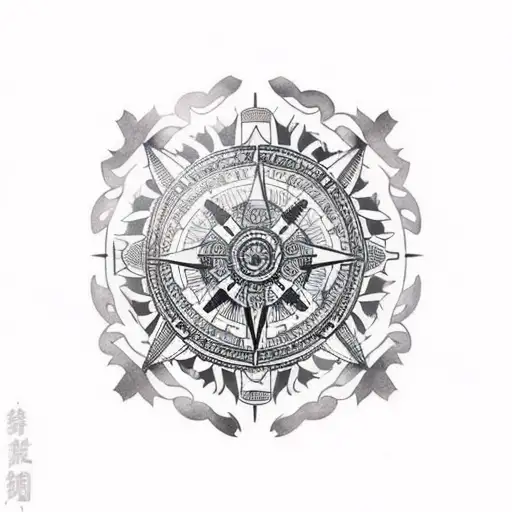 Lion Samurai compass tattoo design idea