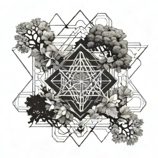 metatron's cube and tree intertwined tattoo design idea