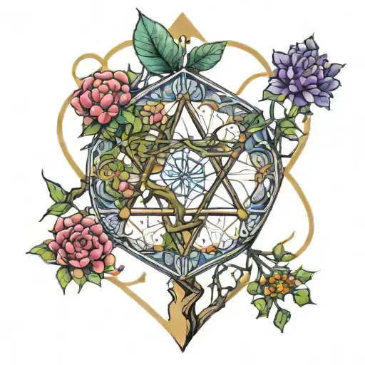 metatron's cube and tree intertwined tattoo design idea