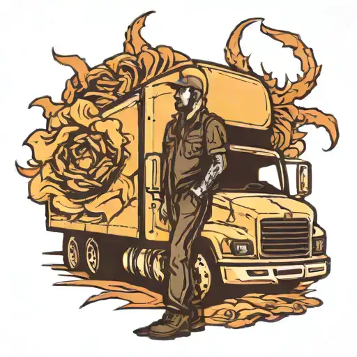 truck driver cancer victim silhouette emerging tattoo design idea