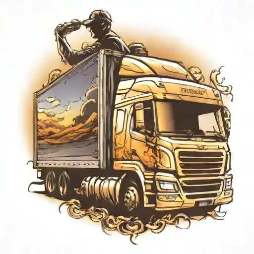truck driver cancer victim silhouette emerging tattoo design idea