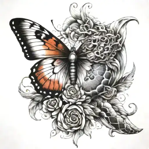 butterfly but snake and angel wings  tattoo design idea