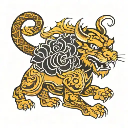 fierce fu dog  outline tattoo design idea